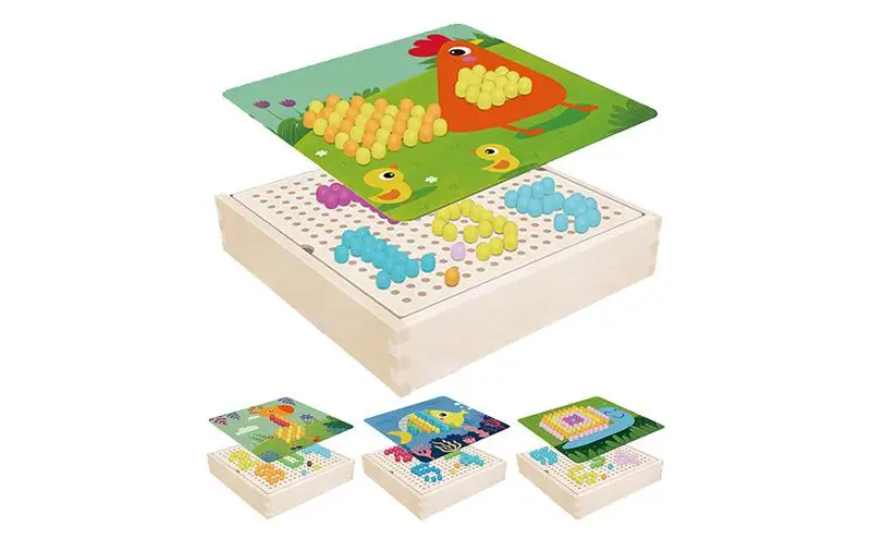 Mushroom Nails Toy Wooden Mushroom Nails Pegboard 240pcs Nails Peg Boards With Solid Wood Storage Box For Kids Montessori toys