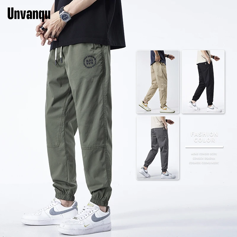 Unvanqu 2024 Men's Solid Casual Harem Pants Korean Patch Pocket Cargo Pants Classic Men Thin Fashion Streetwear Trousers For Men
