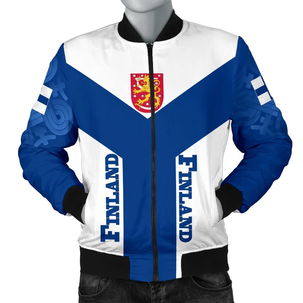 Finlandia Lion Flag 3D Printed Bomber Giacca Spessa Da Uomo Flight Pilot Zipper Coat Warm Christmas Anniversary