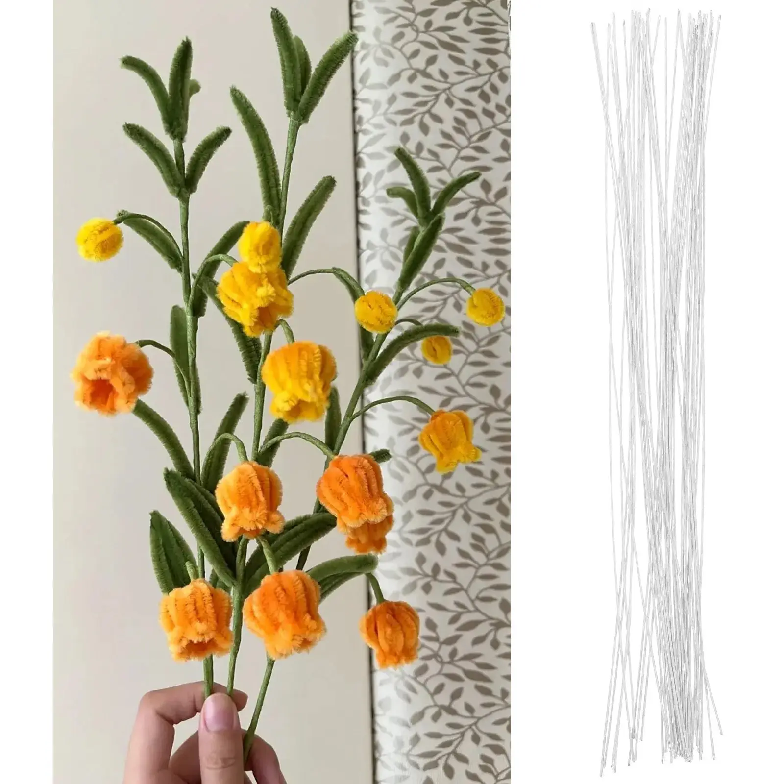 40개 두꺼운 꽃줄기 철사 DIY 꽃꽂이 화환 파티 장식 조화 지지대 공예용 철사 꽃줄기