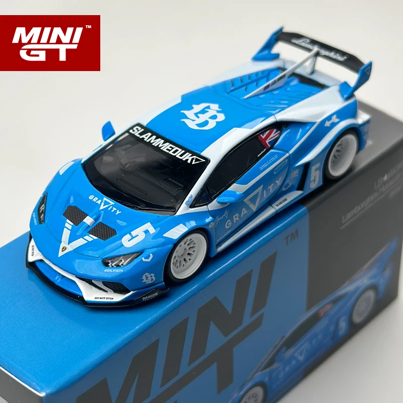 MINIGT 1:64 LBWK 람보르기니 우라칸 GT GRAVITY 블루 앤 화이트 합금 자동차 모델 1055