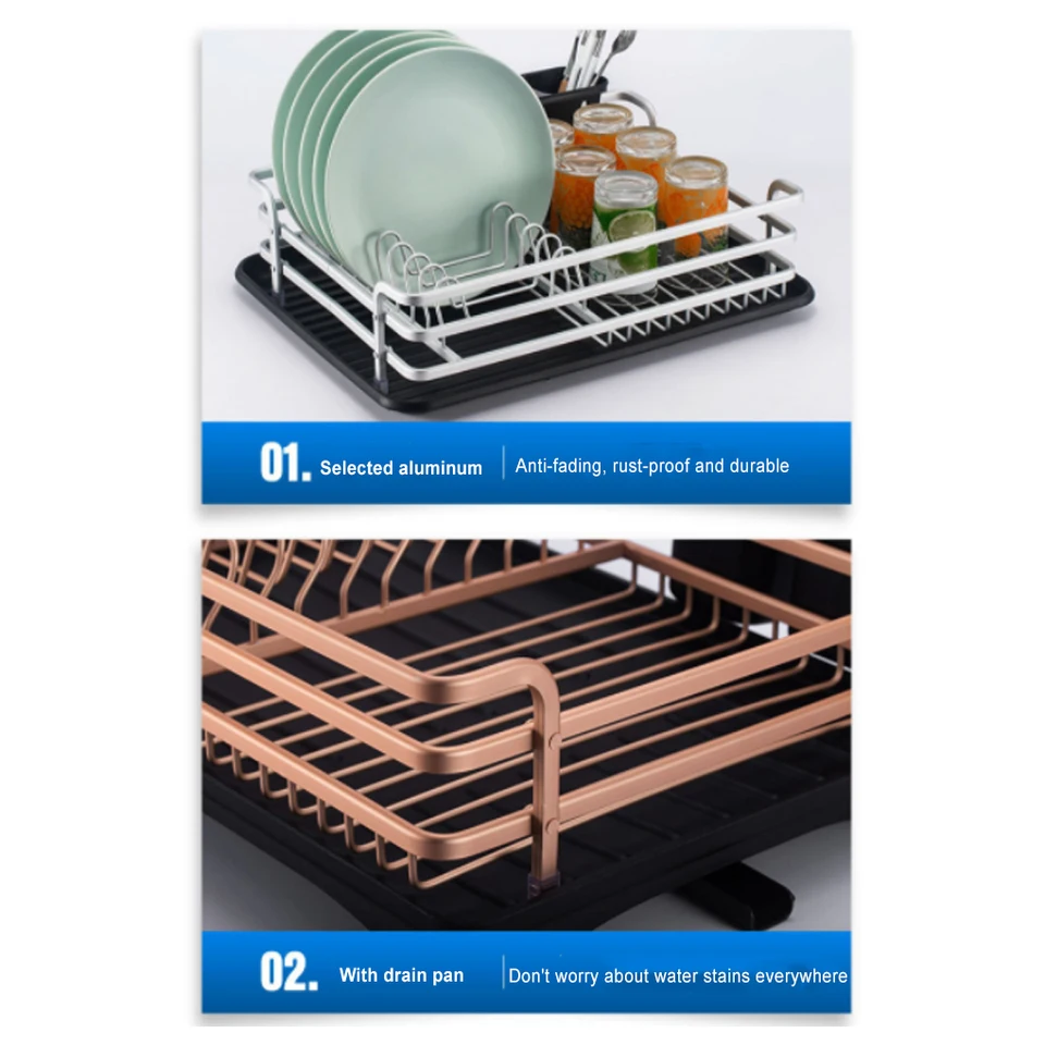 Home Aluminum Dish Drying Rack Apartment Bowl Cup Tableware