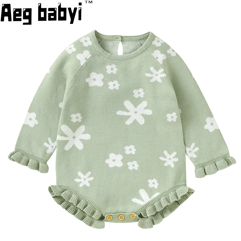

Baby Bodysuit Romper Knit Newborn Infant Baby Boy Girl Cute Flower Long Sleeve Jumpsuit Playsuit Autumn Winter Warm Clothing