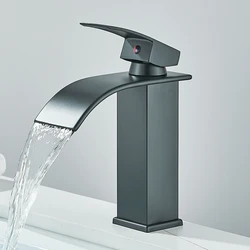 Matte Black Waterfall Basin Faucet Single Handle Mixer Hot Cold Water Basin Crane Tap For Bathroom Wash Basin Sink Mixer Tap