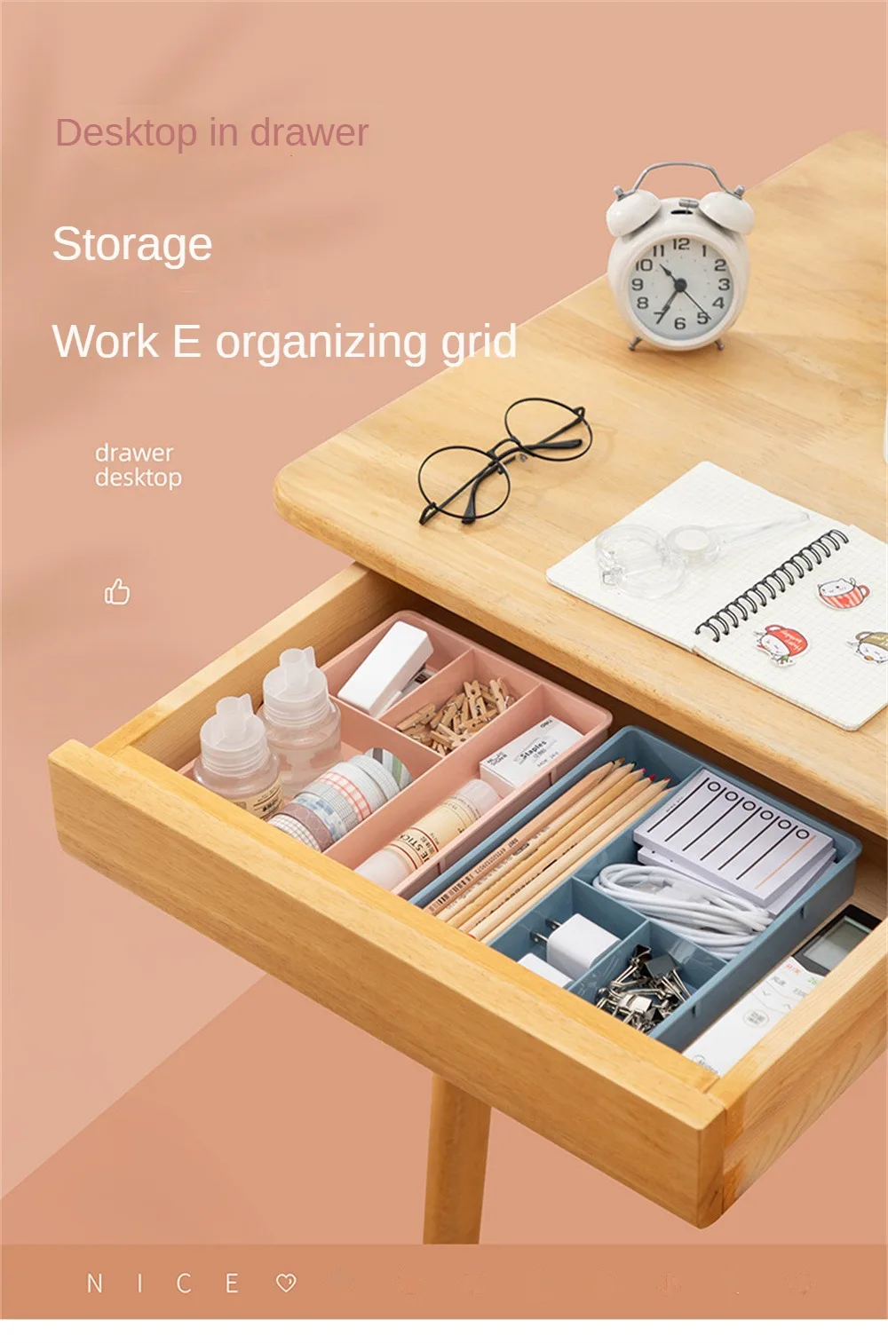 Description Picture 3 of itemDivide Drawer Organizers Home Office Desk Desktop Accessories Stationery Organizer for Cosmetics Compartment Drawers Storage Box