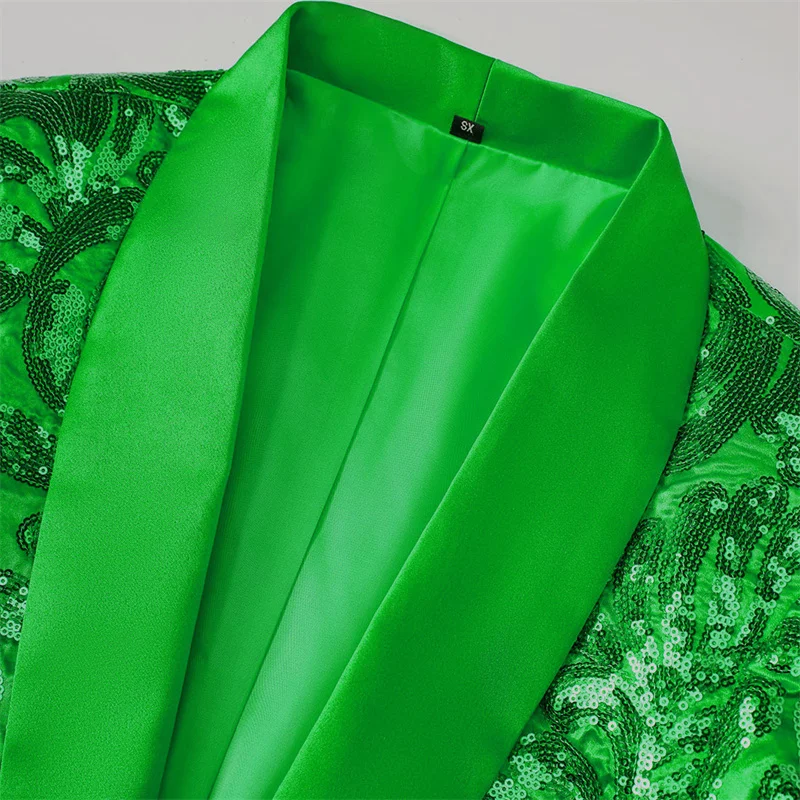 Mens Suit Fashion Men Sequin Suit Gold / Green Men Luxurious Wedding Dance Party Stage Perform Dress Male Blazer Trouser