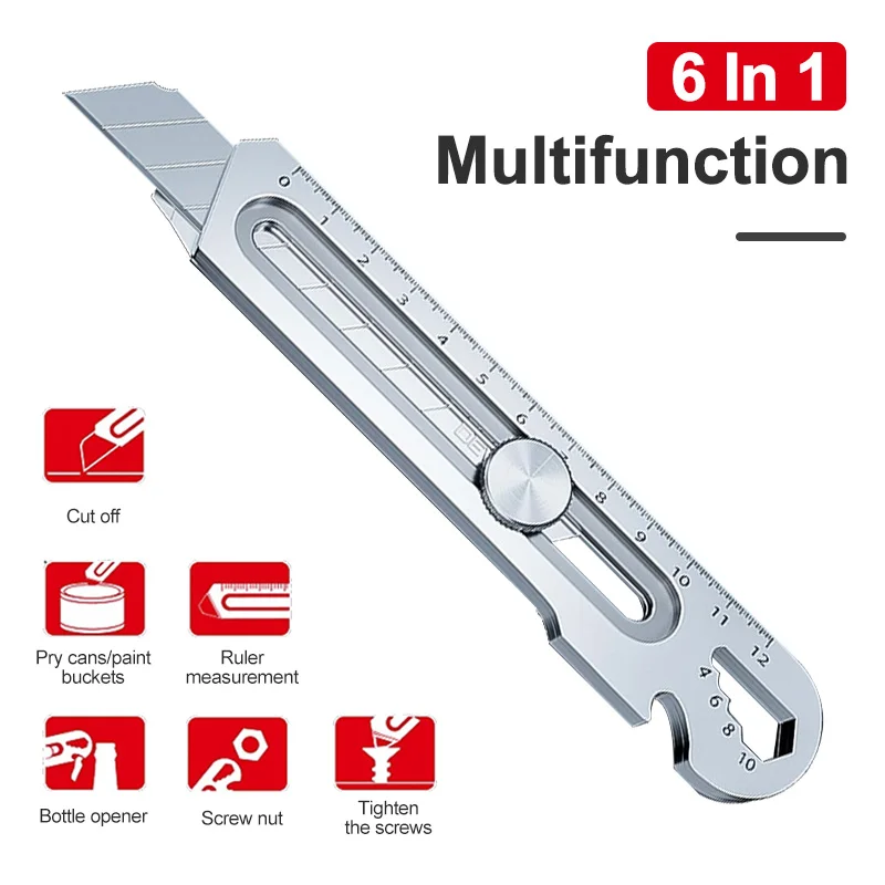 

6 In1 Multifunctional Utility Knife Paper Cutter Youpin High Carbon Steel Art Gold Metal Blade Self-Locking Design Sharp Angle