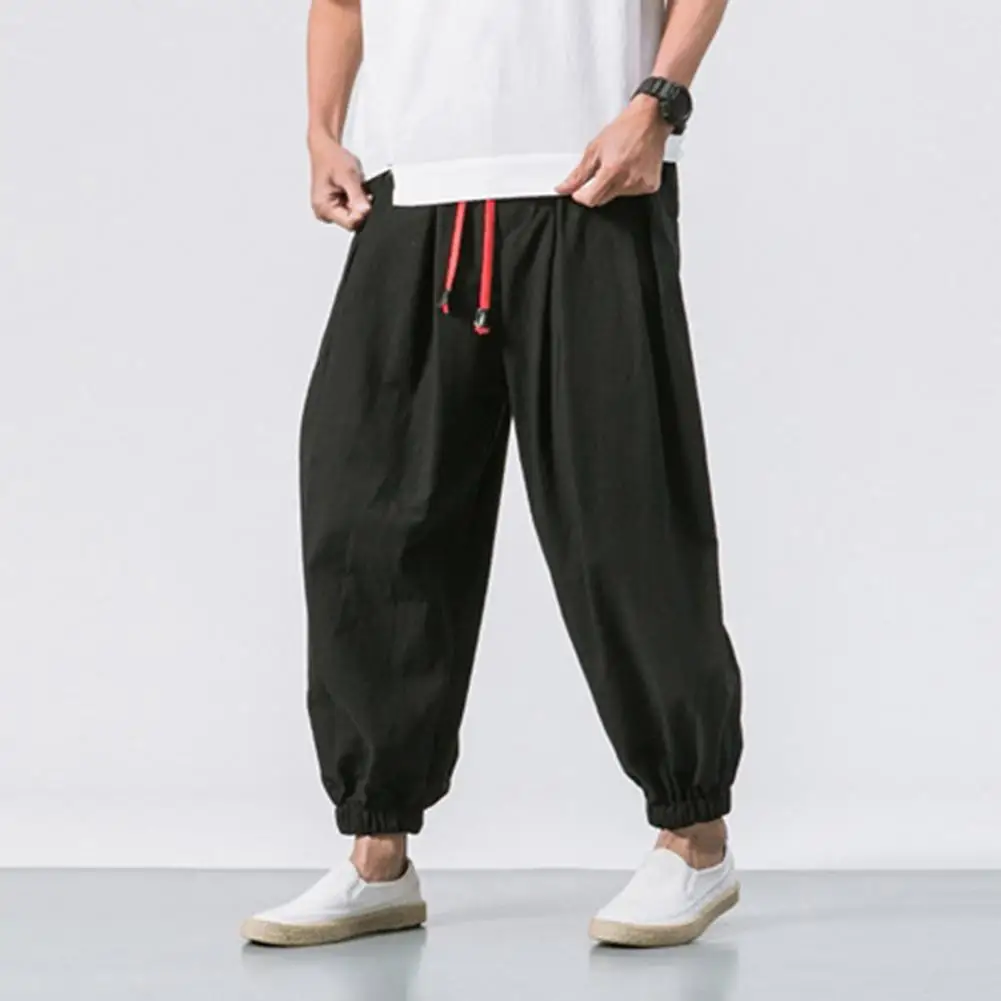 

Baggy Trousers Men's Baggy Deep Crotch Harem Trousers with Drawstring Elastic Waist Pockets Comfortable Casual Daily for Plus