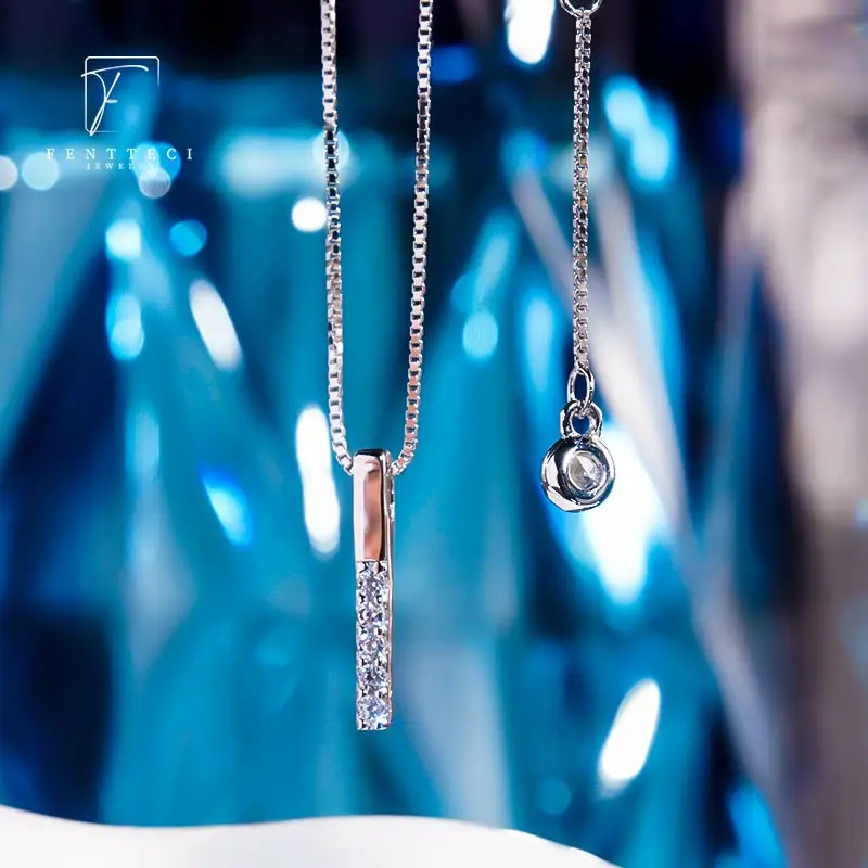 New S925 Sterling Silver Platinum Plated High Carbon Diamond Pendants Necklace for Women Geometric Collarbone Chain Fine Jewelry