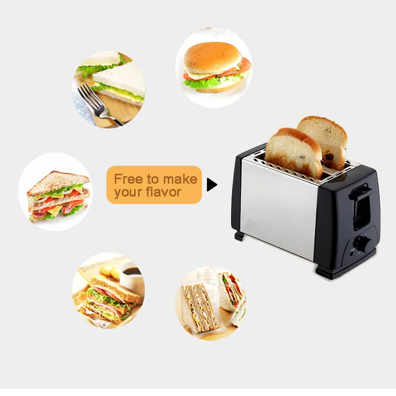 Fast Heating Bread Toaster Machine Stainless Steel 2 Slot 6 Modes Automatic Bounce Breakfast Maker Oven Baking Home Appliance