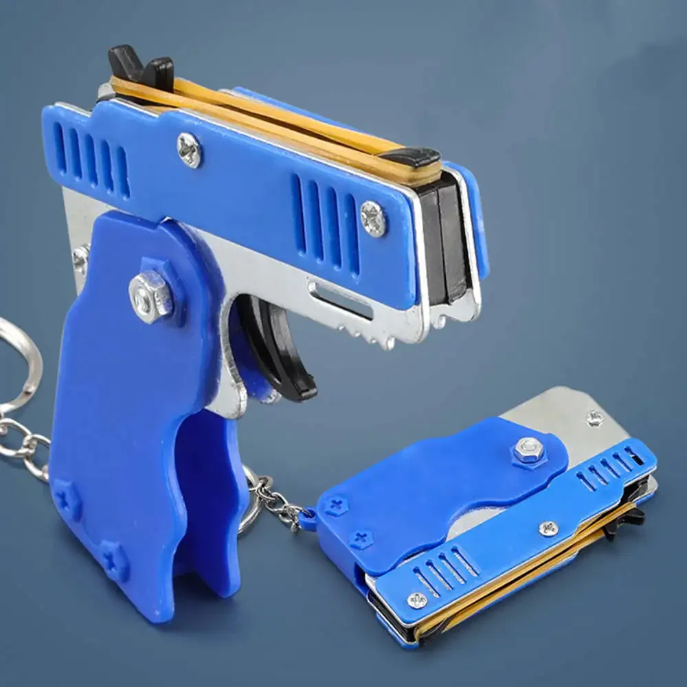 1PC Mini Keychain Gun Rubber Band Gun Toy Gun Shooting Pistol Alloy Kid Outdoor Activities Party Game Birthday Gift for Children 2