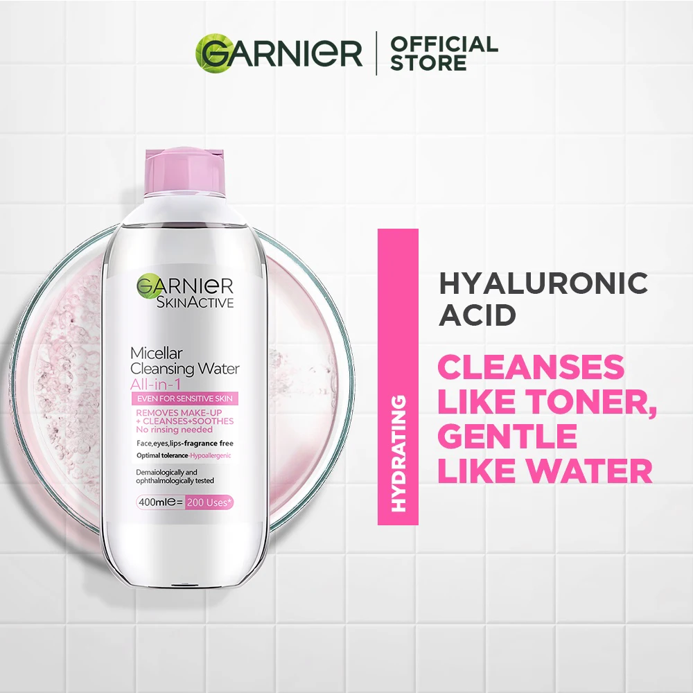 GARNIER Makeup Remover Liquid 400ml Face Eye Lip 3-in-1 Makeup Removal Gentle Refresh Deep Cleansing Smoothing Makeup Cosmetics 2