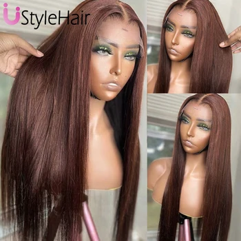 Dark Brown Lace Wig Long Silky Straight Lace Front Wig Heat Resistant Synthetic Hair Silky Straight Lace Daily Use Cosplay Wig