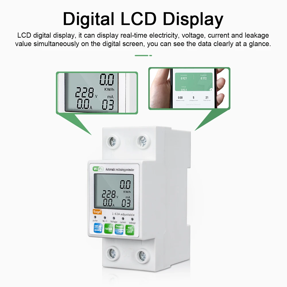 thumbnail image 2 of WiFi Automatic Reclosuring Protector Intelligent Circuit Breaker Single Phase Digital Display Reclosing Switch Adjustable Voltage Current Leakage 2 of 11