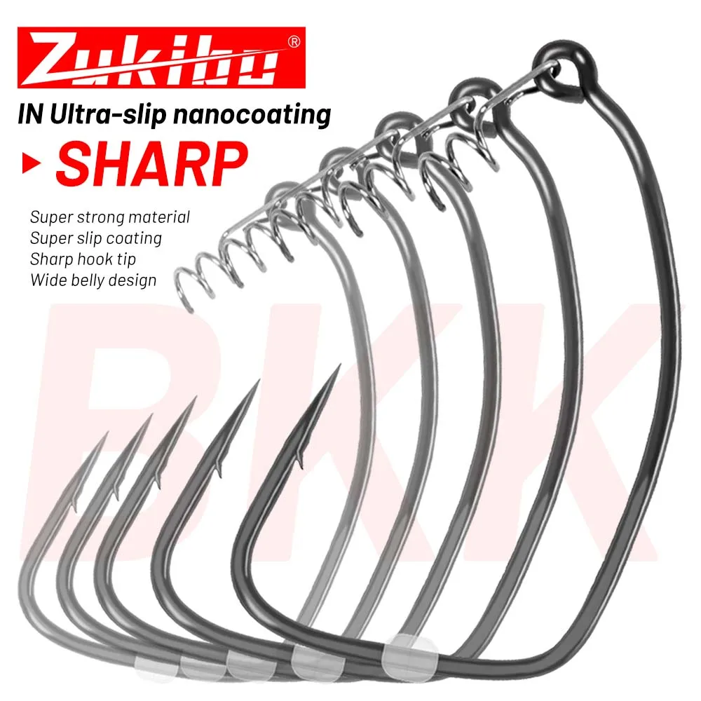 Zukibo 5pcs Spiral Lock Carp Hook Long Crank Spring Barb Stainless Steel Sharp Bite Hook