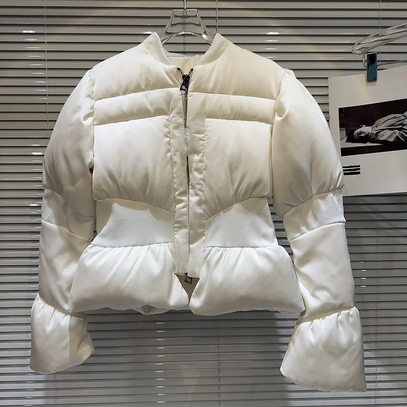 DEAT 2026 Winter New Items Fashion Women's Thread Waist Design Warm Jacket Casual Solid Color Zipper Cotton Padded Coat 11A01161