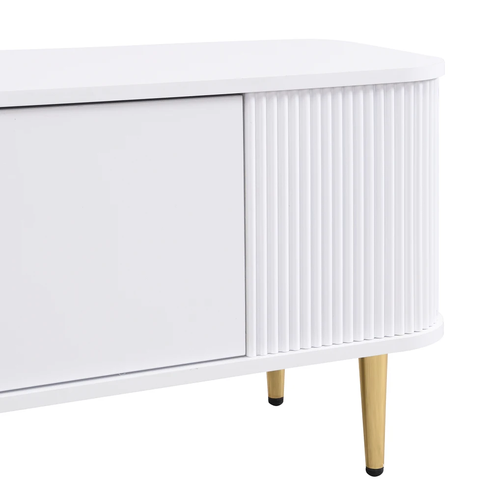 TV-Schrank mit Schubladen, gewellte Seiten, goldene Griffe und Beine für Wohnzimmer, gebogene Ecken, 170 cm Länge – Detail 9