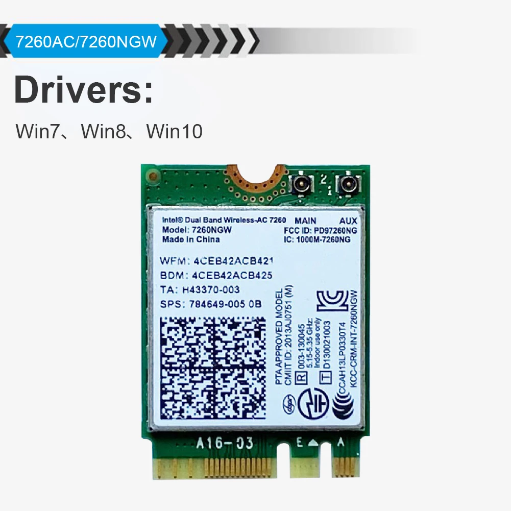 

WiFi 5 Intel 7260AC Wireless Network Card Bluetooth 4.0 NGFF M.2 1200Mbps 802.11AC Dual Band 2.4G 5G WiFi Dongle For Laptop PC