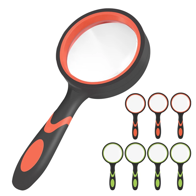 

8 Pack 10X Handheld Magnifying Glass Reading Magnifier For Seniors And Kids, 50Mm Magnifying Lens With Rubber Handle