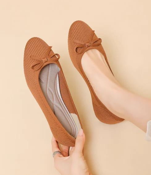 Maggie's Walker Women Woven Casual Shoes with Bows Knitted Round-toe Flats Spring Woven Breathable Shoes Plus Size 34-43