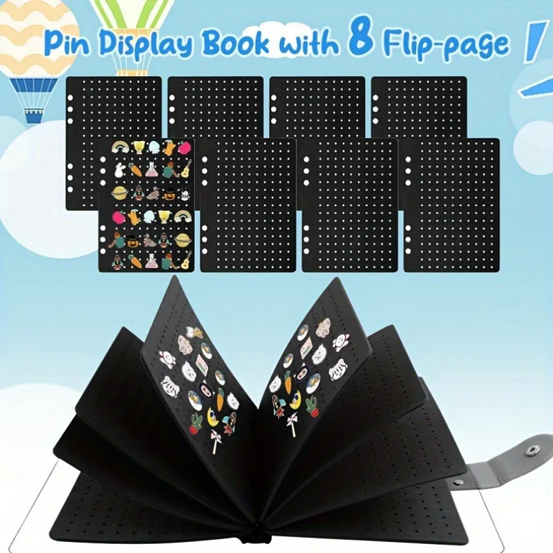 1pc 23.36cm*17cm Felt Storage Box Enamel Pin Display Book 8 Pages 350 Holes Storage Display Portable Felt Lake Blue black