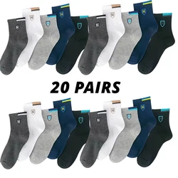 Men's Medium Length All-Season Fashion Sports Socks with Letter Pattern (Multiple Pairs Available) - Single code (20 Pairs Mixed)