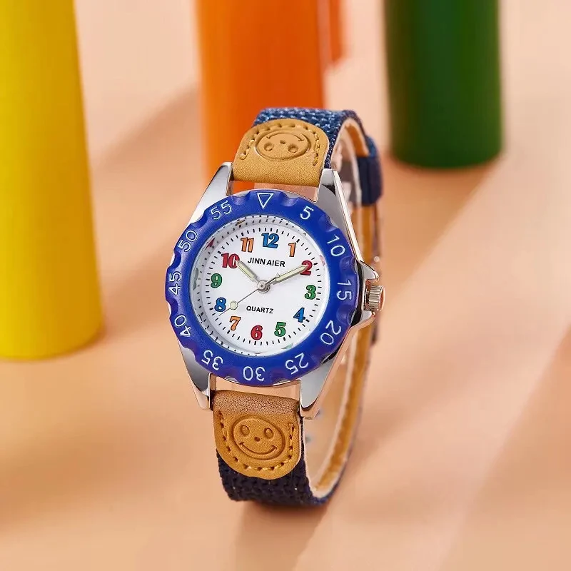 reloj para niños montre enfant garçon Montre à quartz pour garçons et filles, bracelet en tissu pour enfants, montre-bracelet pour étudiants, cadran à chiffres colorés, cadeaux d'anniversaire mignons