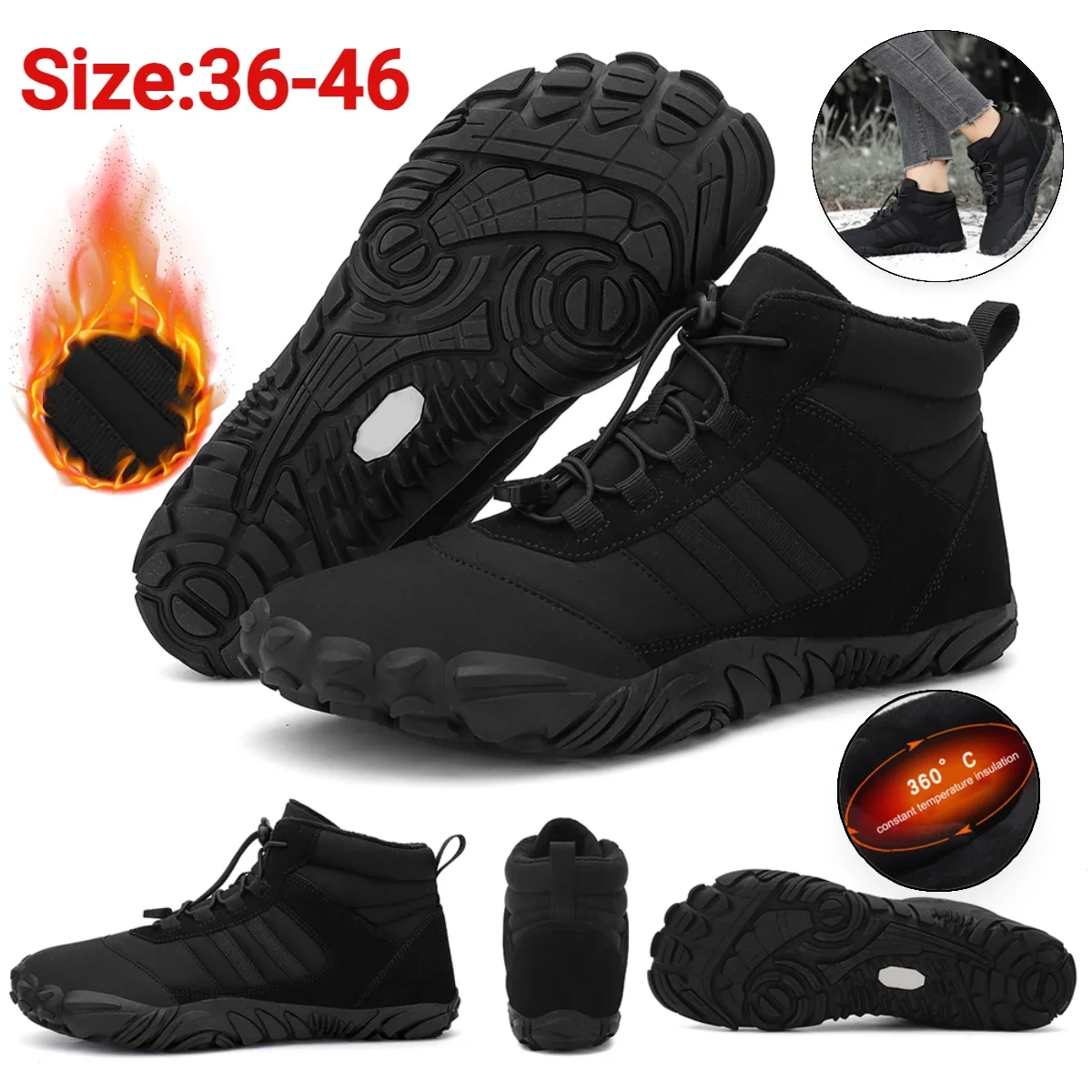 Unisex Casual Thickening Shoes Waterproof Warm Sporting Shoes Lightweight Ankle Snow Boots Lace Up for Outdoor Travel 1