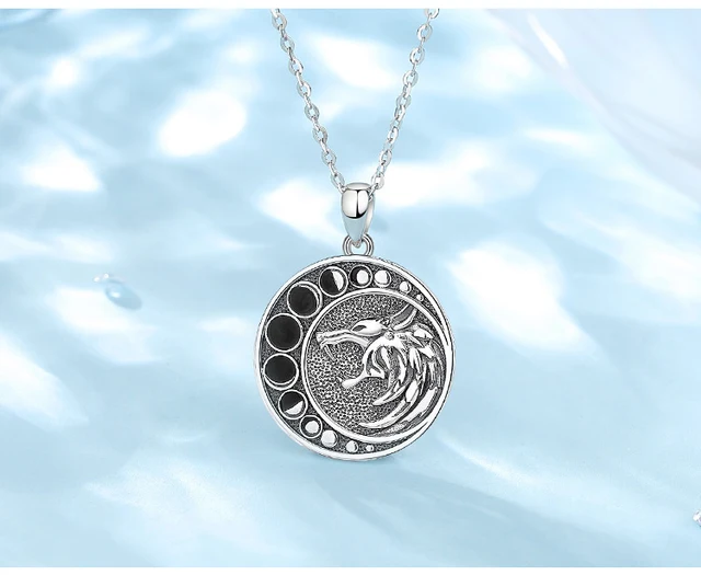 Eudora 925 Sterling Silver Moon Wolf Necklace for Men Women 