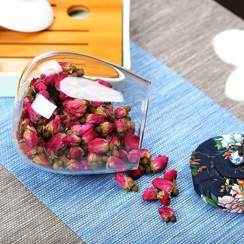 Cotton Print Cloth Lid Tea Canister 450ML Airtight Glass Jar Isolated Air Long Time Storage