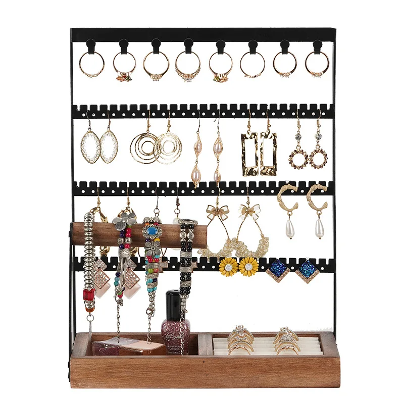 Jewelry Organizer Stand Necklace Holder, 4-Tier Jewelry Tower Rack with Earring Tray, 10 Hooks Necklaces Hanging Small Jewelry