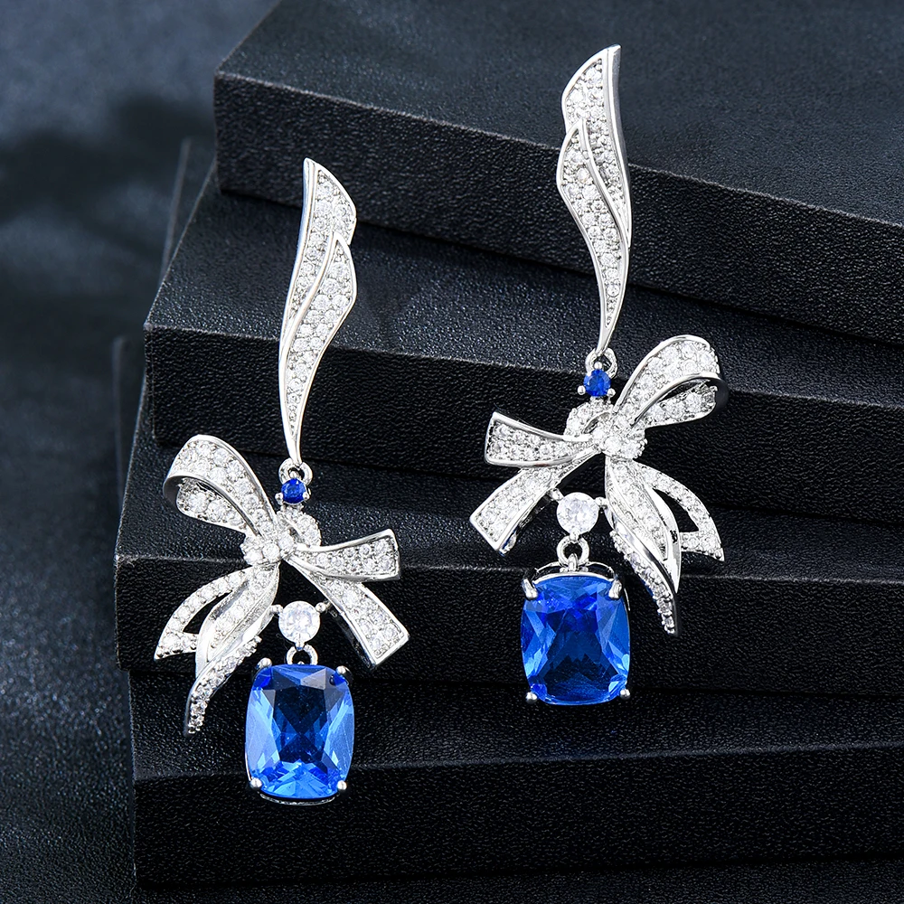 

Missvikki Original Luxury Bow Blue Green Pendant Earrings For Women Wedding Party Earrings Jewelry High Quality Accessories
