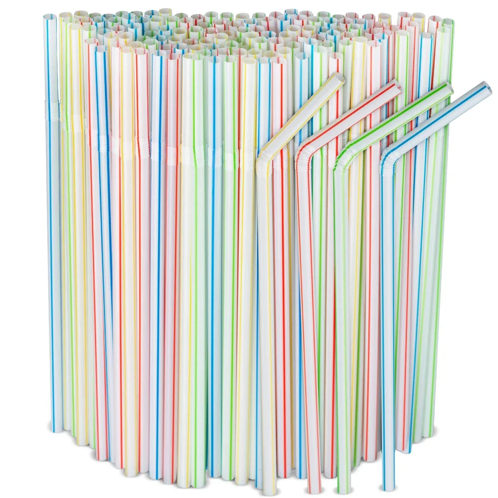 100Pcs 20.8x0.5cm Colorful Disposable Plastic Curved Drinking Straws Wedding Party Bar Drink Accessories Birthday reusable straw