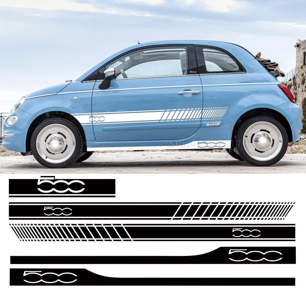 Car Door Entrambe Le Strisce Laterali Gonna Cappuccio Copertura Sticker Auto Vinyl Body Protect Kit Decalcomania Per Fiat 500 Abarth 595 695 500C 500E