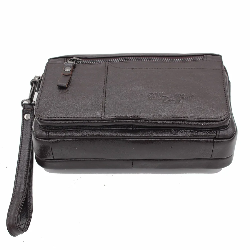 حقيبة يد رجالية بمشبك، محفظة طويلة من الجلد الطبيع...