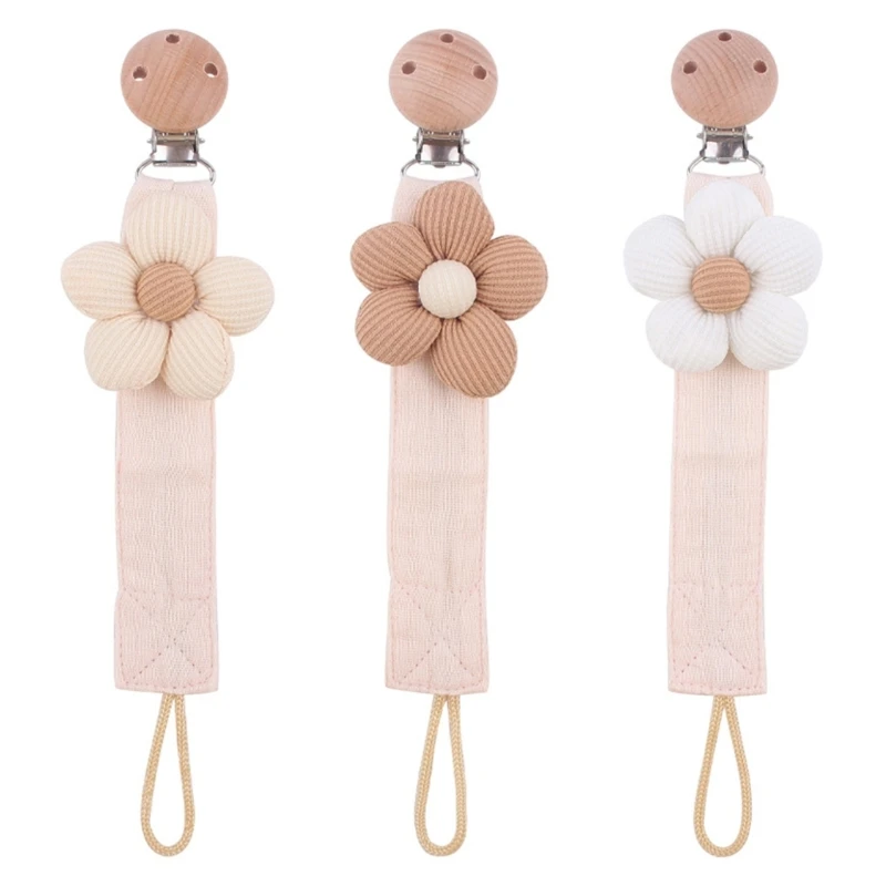 

Baby Pacifier Clip with Flower Decor for Newborn Teething Soother Pendant Holder