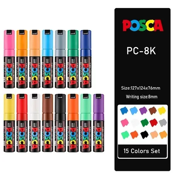 Posca PXPC5M8 Ensemble de marqueurs de peinture acrylique, moyen, assorti 