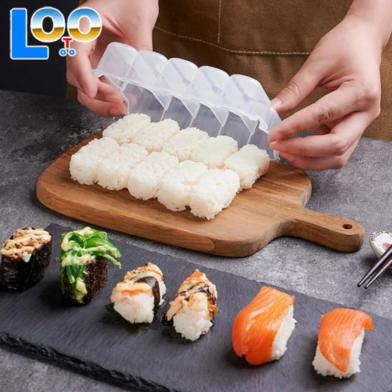 10칸 쌀밥 틀, 밥주걱 포함, 스시 논스틱 압력 보관함, 도시락 도구, DIY 홈키친 투명 오니기리 틀