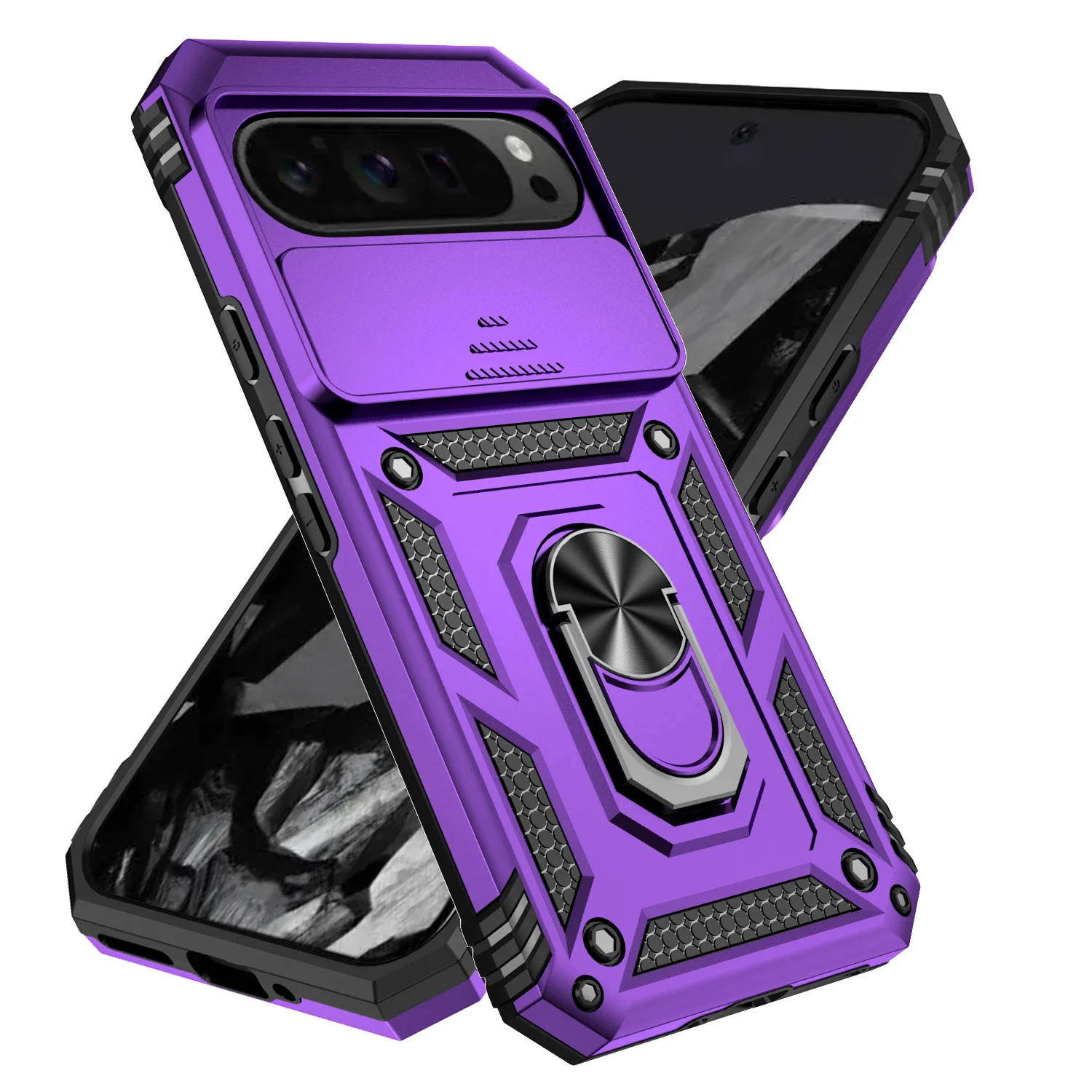 Enhanced Armor Ring Bracket Holder Case with Shockproof Push Window Protection Cover