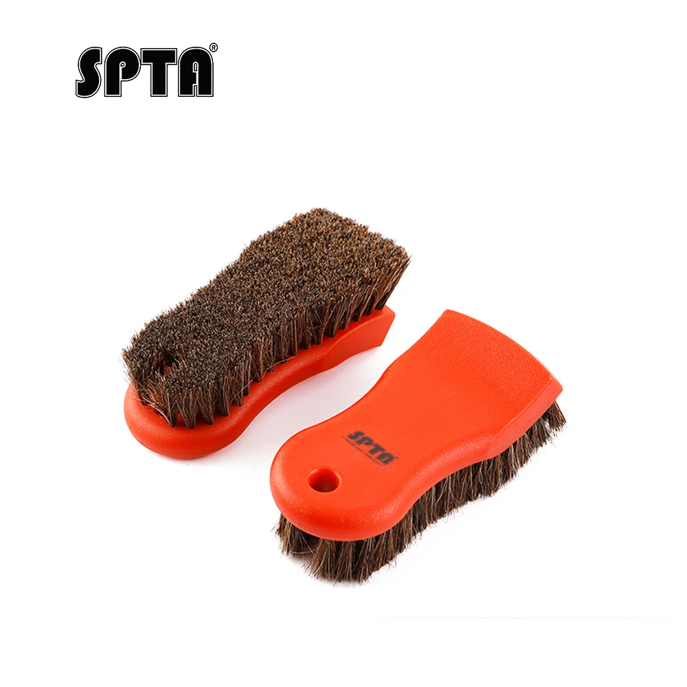 SPTA Car Interior Cleaning Brush Horsehair Bristles Brush Nylon Handle Auto Upholstery Cleaning Leather&Textile Interior