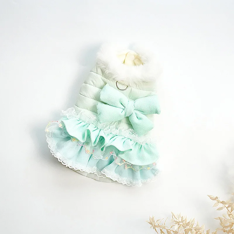 Dogs and Cats Winter Dress Tutu Big Bow Design Female Pet Puppy Warm Coat Outfit