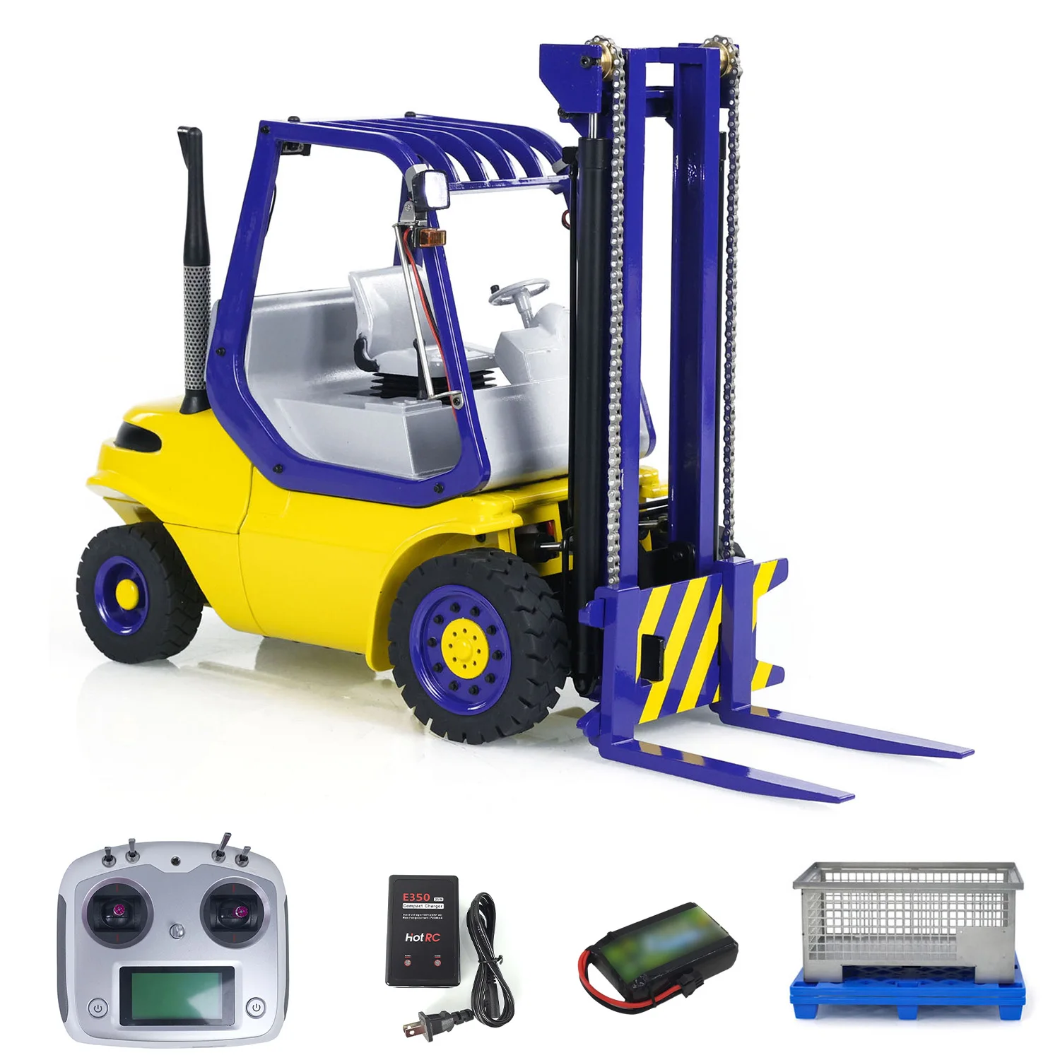 RTR 1/14 Scale RC Hydraulic Forklift Metal Wheeled Transfer DIY Painted Finished Car Folk Lift Truck Light Sound Toy Model 3