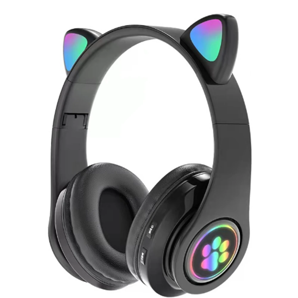 

Игровые наушники B39 с милыми ушками, Беспроводная Bluetooth-гарнитура с микрофоном, складная стереогарнитура для музыки (черная)
