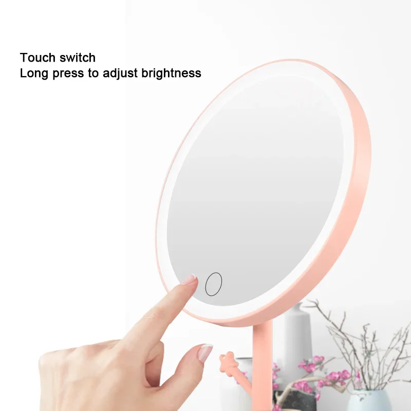 스마트 터치 대형 섀시 보관함 포함 화장품 거울, LED 메이크업 거울, 화장대 거울, 지능형 조광 조명, USB 케이블