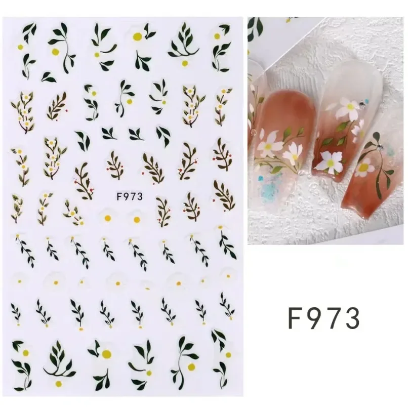 3d Nail Art Stickers Spring Summer White Daisy Florals Flowers Leaves Fruits Decals For Nails Decoration Manicure Salon Beauty 6