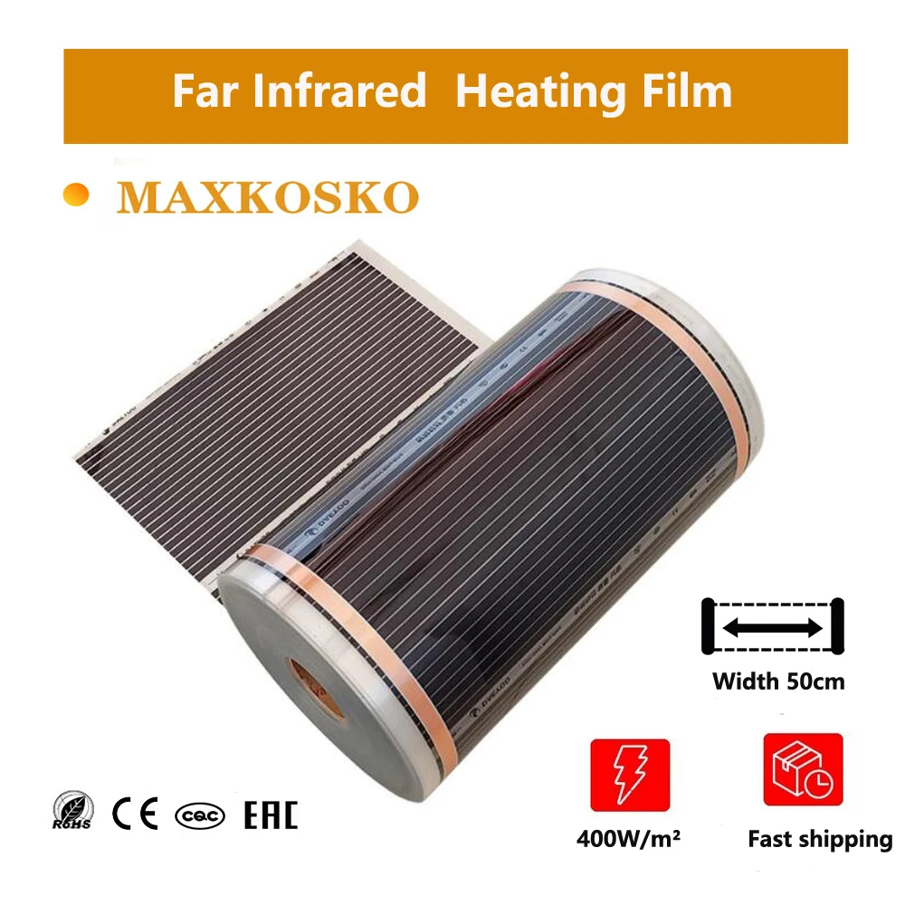 Hot Far Infrared Heating Film Electric Warm Floor System 50CM Width 400W/m2 220V Home Warming Heating Foil Mat MAXKOSKO infrared heating film,electric underfloor heating