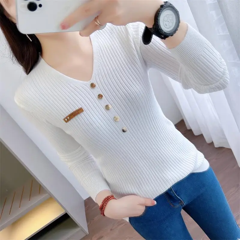 Fashion V-Neck Knitted Spliced Button Casual Blouses Women Clothing 2023 Autumn Winter Loose Korean Pullovers Commuter Shirts
