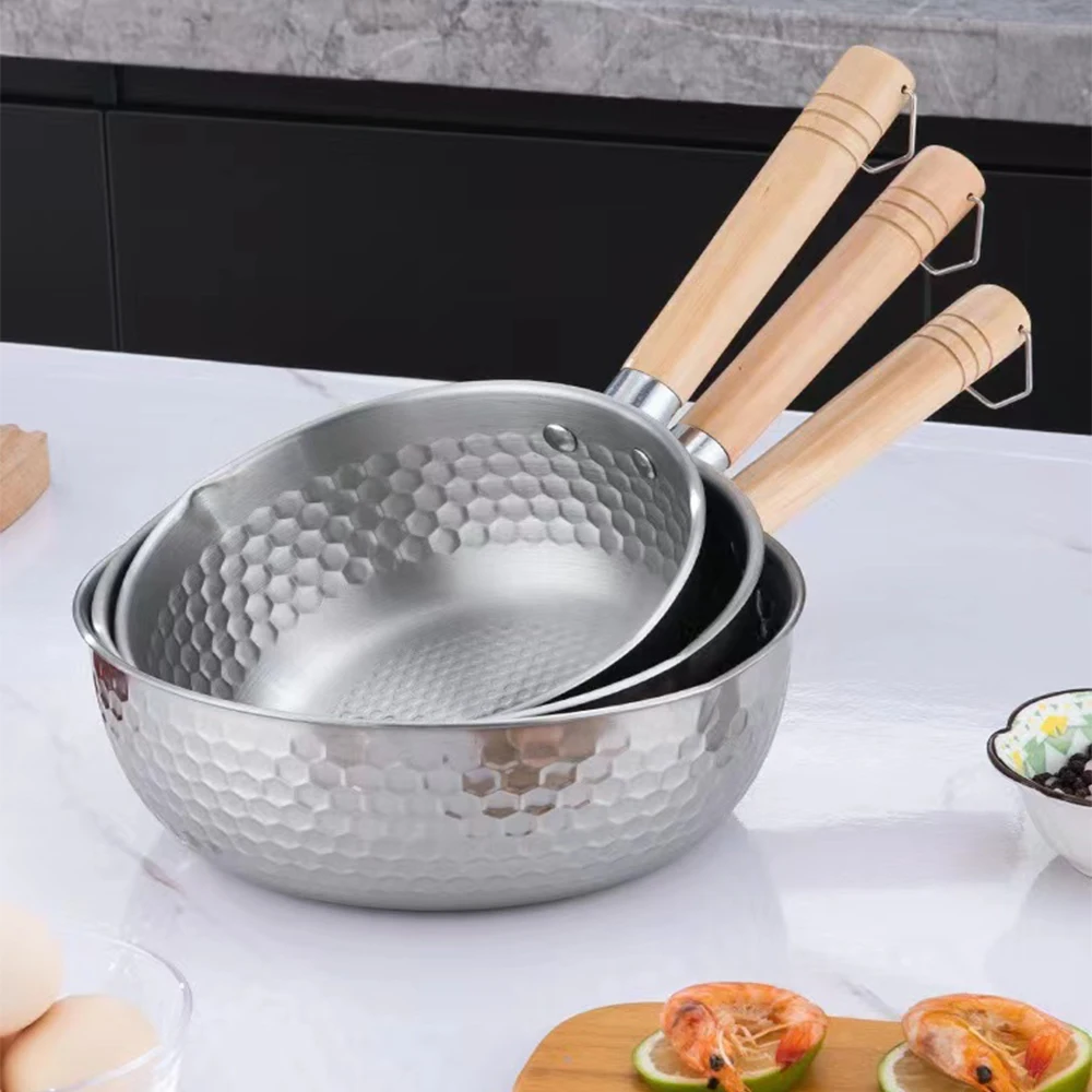 430 Stainless Steel Soup Pot Japanese-style Snow Pot Flat Bottom Non-stick Wok Wooden Handle Stew Pot Milk Pot Kitchen Cookware 430 Stainless Steel Soup Pot Japanese-style Snow Pot Flat Bottom Non-stick Wok Wooden Handle Stew Pot Milk Pot Kitchen Cookware