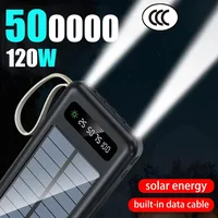 500000mah Solar Power Bank Large Capacity Fast Charging Dual USB Mobile Power with 4 Cables External Battery for iPhone Huawei﻿