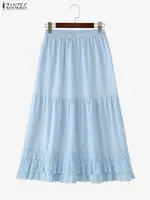 ZANZEA Elegant Women Maxi Skirts 2025 Fashion Ruffled Long Bottoms Casual Solid Lace Party Elastic Waist Jupes Faldas Saia - Image 4